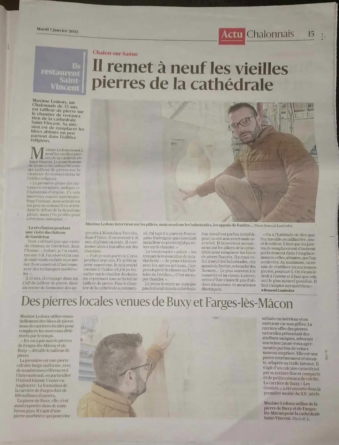 Article de presse sur la restauration de la cathédrale Saint-Vincent