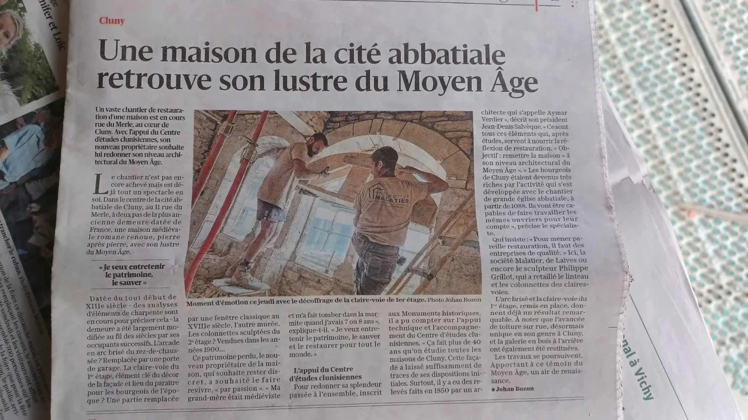 Article de presse sur un chantier patrimonial à Cluny